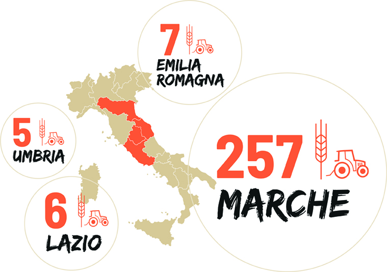cartina Italia con numero delle aziende della filiera agricola biologica